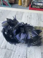 39 inch Strip of Blue Chicken Feathers for Fly Tying, Hat Bands or Crafts