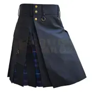 Handmade Black With Pride of Scotland Tartan Hybrid Kilt For Men CustomSize Kilt