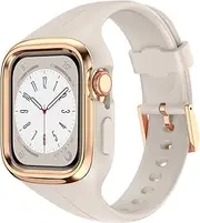 [HAYONLIY] Compatible with Apple Watch Band 38mm 40mm 41mm with Metal Bumper Case, Women Sport Strap with Silicone Cover for iWatch Series 9 8 7 6 SE 5 4 3 2 1