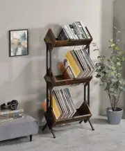 Musiea 3 Tier Vinyl Record Holder, LP Storage Shelf, Record Storage Rack Walnut