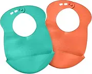 Tommee Tippee Roll ‘n’ Go Baby Bib with Crumb and Mess Catcher, Soft and Flexible Roll Up Material, Easy Clean, Adjustable Neckband, 6 Months and up,2 Pack