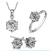 Silver SP 2.5 Cts CZ Engagement Jewelry Set Earring Ring Necklace RS23