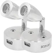 2Pcs 12V LED Reading lights Dimmable Anywhere Touch Bedside Wall Warm Lamp With USB Port Fast Charging for Caravan Van, Camper Motorhome Boat Yacht Universal