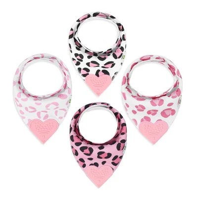 - Baby Bandana Girl Teething Bibs with Attached Silicone Teether - Set of 4 -...