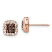 Sterling Silver Rose-Tone Blk Rhodium-Plate Fancy Cz Square Post Earrings