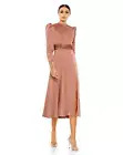 Mac Duggal Ieena High Neckline Mauve Long Sleeve Puff Shoulder Midi Dress 8 NWT