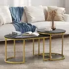 Oikiture Coffee Table Set of 2 Nesting Side End Tables Marble Effect Gold Black