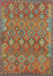 South-western Geometric Kilim Area Rug Wool Flat-weave Pastel Color Carpet 5'x6'