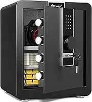 Kavey 2.0 Cub Fireproof Safe Box, Steel Security Safes with LCD Touch Screen & LED Light, Home Safe with Dual Alarm & Mute Function, Money Safe with Removable Shelf for Documents and Valuables-Black