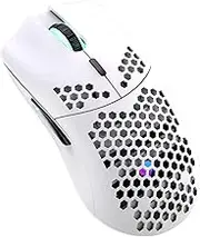 Lancoon Wireless Gaming Mouse, Hollow Carved Design, Colourful, Rechargeable, Durable, 2.4 G, 4 Adjustable 3200 DPI Levels, 7 Buttons, Optical Sensor for E-Sportb Work (White)
