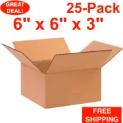 25-Pack 6" x 6" x 3" Cardboard Corrugated Shipping Boxes Moving Box Bundle