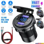 USB Car Charger Dual QC3.0 PD Port With Voltmeter Outlet Socket for 12V Boat RV