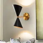 2-Light Mid Century Wall Sconce, Modern Wall Light Matte Black and Gold for Bedr