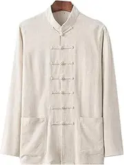 [NTWSHS] Chinese Clothing Tai Chi Uniform Men Tang Suit Traditional Kung Fu Clothing Cotton Linen Meditation Clothing Martial Arts Suit Morning Exercises Clothing Coat(Beige,XX-Large)