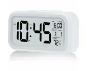 Digital Alarm Clock Battery Operated White Display Clock for Home or Bedroom