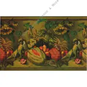 Tuscan Tuscany MONKEY Fruit Pineapple Sunflower Antique Green Wallpaper Border