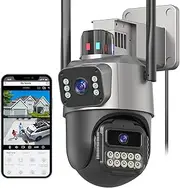 6MP Security Camera Outdoor, Dual Lens PTZ Outside Cameras for Home Security with 3M Cord, IP66 Waterproof, AI Tracking, Light Alarm, Color Night, 2-Way Talk, 24/7 Record,SD/Cloud