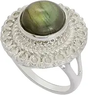 [MOONEYE] 925 Sterling Silver Round Shape Labradorite Statement Celtic Knot Handmade Split Shank Circle Ring
