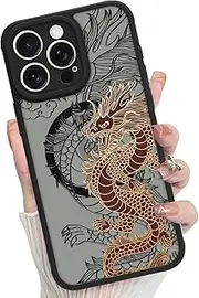 KANGHAR for iPhone 14 Pro Max Case Dragon Matte Aesthetic Cute Pattern Magnetic [Compatible with Magsafe] + Screen Protector Slim Shockproof Full Body Protection for Girls Women
