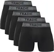 [TRADIE] Mens Bamboo No Chafe Mid Length Trunk 5-Pack Mens Underwear, Moisture Wicking, No Chafe Inner Leg Panels, Viscose Dervied from Bamboo, Mens Boxer Briefs