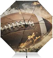 [PDZRMY] UV Protection Travel Umbrella American Football White Fire Compact for Rain and Sun - Auto Open and Close UPF 50+ Windproof Portable 46” Sun Umbrella for Women and Men