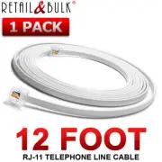 12 Foot Telephone Cord RJ11 (6P4C) Professional Grade Phone Line Cable, White