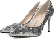 [UP2STEP] Women Elegant Velvet High Heel Pointed Toe Pumps Star Pattern Slip on Vegan Suede Slide Stiletto Shoes