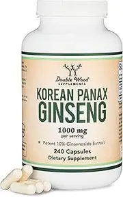 Panax Ginseng (Korean Red Variety) (4 Month Supply) 240 Vegan Capsules - 1,000mg per Serving for Mood, Cognitive Function, Energy and Stress by Double Wood Supplements