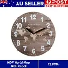 28.8cm MDF World Map Wall Clock Round Quartz Clock Hanging Home Office Decor
