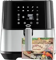 [Auspure] Air Fryer, 5.5L Premium Digital, 10 Cooking Functions, Stainless Steel, Timer, Shake Reminder, Preheat, Keep Warm, 100 Recipes, Nonstick Coating Dishwasher Safe Basket, Black