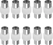 eMagTech 10PCS TV Aerial Coaxial Coupler Female to Female Antenna Adapter Nickel Plated TV RF Coaxial Connector Converter for 7mm Diameter Coaxial Cables
