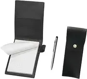 LS022PB-BRSB-9A094A Reclaimed Cowhide Mini Notebook Cover Black Round Button Type Pen Case with Smartphone Touch Short Metal Rotating Ballpoint Pen Set