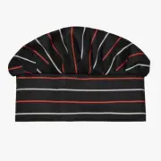 Chef Hat. Breathable Fabric. Black w/ Red & White Stripes. Adjustable