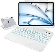 FFENDOUNIU for iPad 10.2 inch Case with Touch Keyboard, 360°Rotating Stand for iPad 7th/8th/9th Generation, 7 Color Backlight, Tech Style (White)