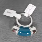 Lia Sophia Queue Cocktail Ring Women Ocean Blue Teal Enamel Bar Crystal Dinner 8