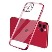 Apple iPhone 11 Pro Max Clear Case Luxury Plating Transparent Hard PC Back Cover (Red)