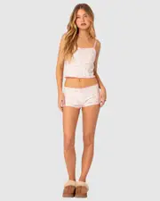 EDIKTED Womens Shelly pointelle printed micro shorts WHITE