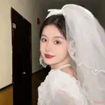 【頭飾皇冠髮飾花環額飾】超仙新娘頭飾結婚拍照道具森系婚紗領證小頭紗多層蝴蝶結蓬蓬紗