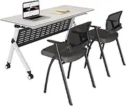 Office Reception Room Club Table, Foldable Conference Table, Large Rectangular Meeting Table, Mobile Training Table with Wheels, Seminar Folding Table, for Offices, Classrooms
