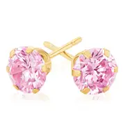 9ct Yellow Gold Pink Cubic Zirconia Claw set Stud Earrings