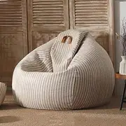 Bean Bag Chair Cotton Linen Bean Bag Chair Cover (No Filler) for Kids and AdultsWashable Ultra Soft Pouf Ottoman Beanbag Chair Lazy Armchair Couch Floor Seating Living Room Furniture (Color : Khaki,