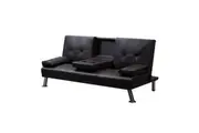 Adjustable Sofa Bed Lounge Futon Couch Leather Beds 3 Seater Cup Holder Recliner Brown
