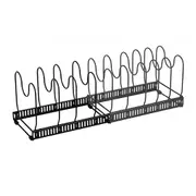 Expandable Pans Organizer Rack Cookware Holder with 10 Adjustable Compartments in Black