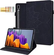 Folio Case for Samsung Galaxy Tab S9 FE+ 12.4" SM-X610/SM-X616, Techcircle Mandala Embossed PU Leather Stand Soft Back Cover Slim Light Elastic Band Protective Case with Card Slots+Pen Holder, Black