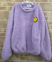 LOLA AND THE BOYS Size 12 Light Purple Fuzzy Pullover Sweater Happy Face Patch