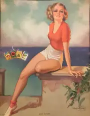 1930's Calendar Print for Cigarette Brands Pinup By & - Signed Bradshaw Crandel