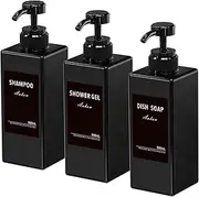 Anhow 3 Soap Dispensers, Shampoo and Conditioner Dispenser Hand Soap Body Wash Refillable Bottles with Waterproof Category Labels for Shower/Kitchen/Bathroom Lotion Dispensing- Black / 500 ml