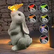 Attivolife Garden Rabbit Statue Outdoor Solar Light, Bunny with Butterfly & 7 Color Change Lamp, Patio Easter Ornament for Lawn Balcony Porch Yard Art Decor, Housewarming Present for Mom Grandma Women