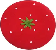 [WESIEVYA] Strawberry Pattern Hat Women's Berets Fashionable Warm Woolen Beret for Holiday Events