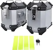 Motorcycle Side Box Motorcycle Side Case Drop Proof Reflective Warning Sticker 18L Capacity for Helmet Gloves(Silver)